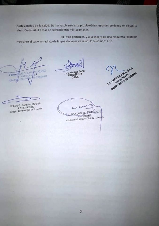 Pedido de FEPUT y los Colegios Profesionales al Gobierno por el pago de las prestaciones al Subsidio de Salud