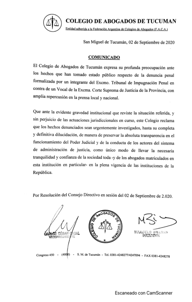 El Colegio de Abogados de Tucumán expresa su profunda preocupación por las denuncias en el Poder Judicial