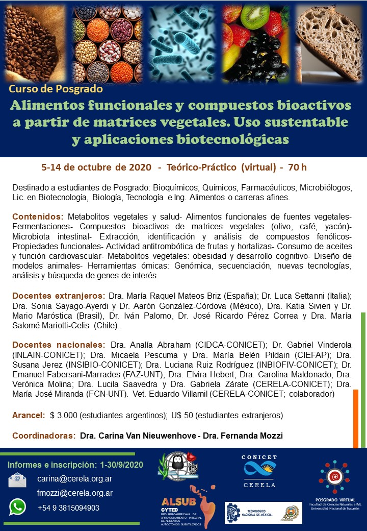 Curso de posgrado: Alimentos funcionales y compuestos bioactivos a partir de matrices vegetales