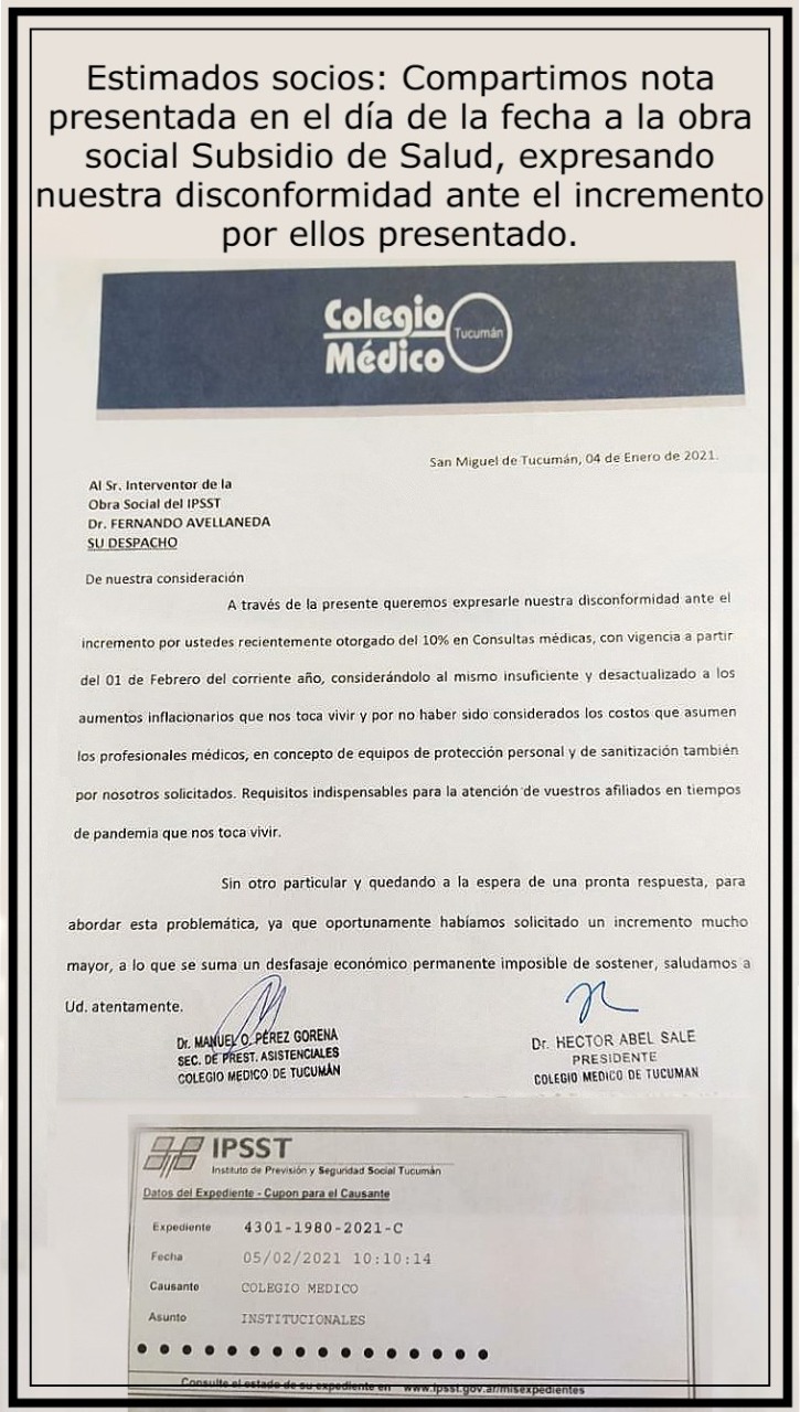 Colegio Médico | Disconformidad ante el incremento Subsidio de Salud