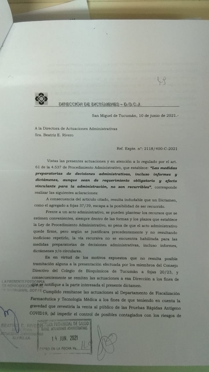 Colegio de Bioquímicos de Tucumán | Venta de Tests rápidos en Farmacias – Resolución del MSP