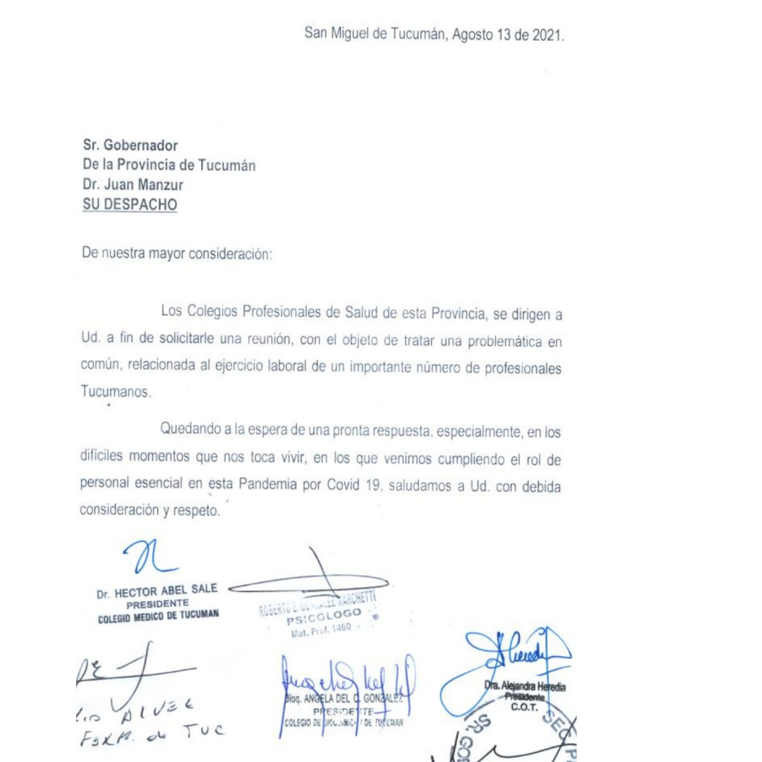Colegios Profesionales de la Salud | Gestiones ante el ejecutivo provincial por problemáticas del sector salud
