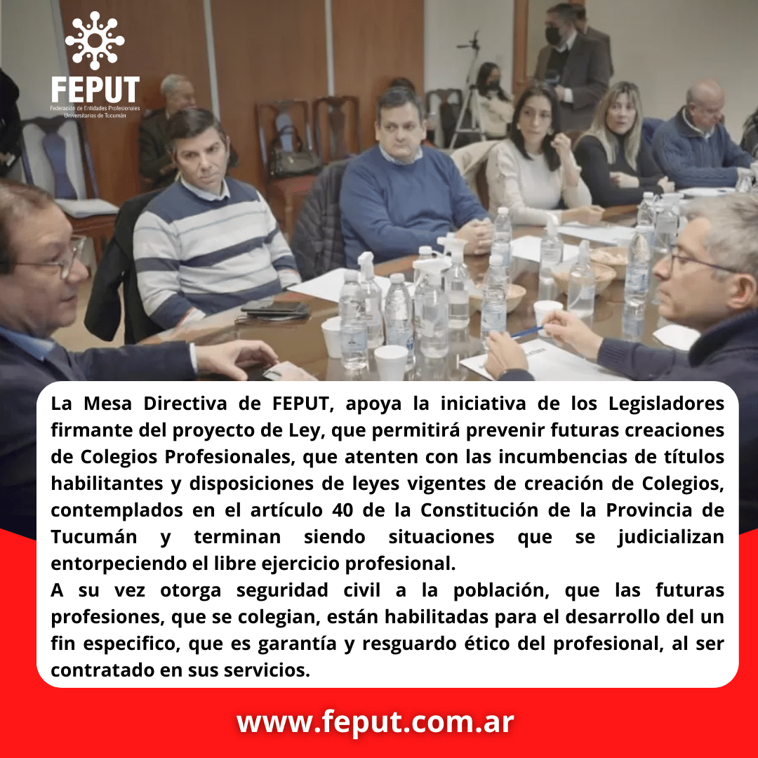 FEPUT apoya el proyecto que busca reglamentar la creación de Colegios Profesionales