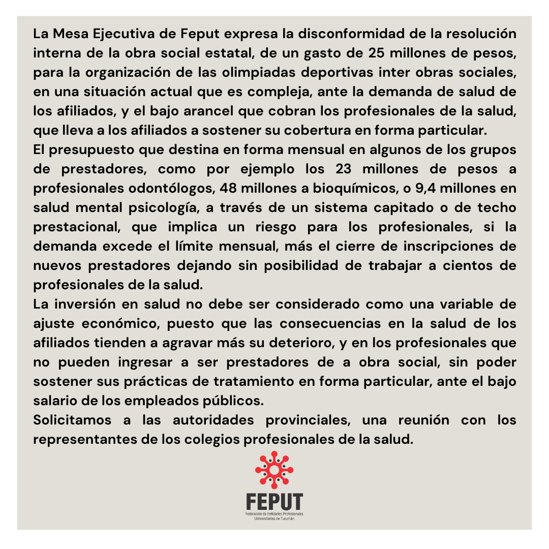 Comunicado FEPUT: disconformidad con la distribución de fondos Subsidio de Salud