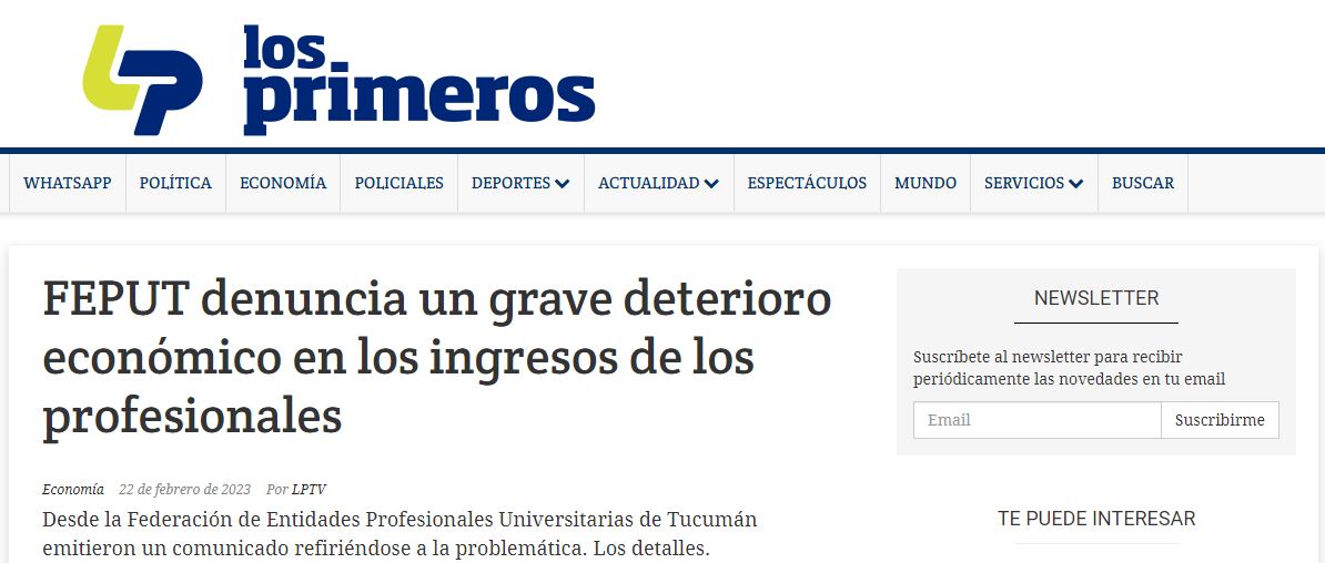 Prensa: Grave deterioro económico en los ingresos de los Profesionales