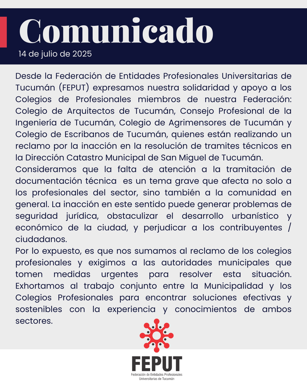 Comunicado: demoras en los tramites técnicos en la Dirección Catastro Municipal Capitalina